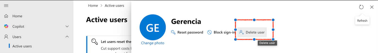 The Active users area of the Microsoft 365 admin center